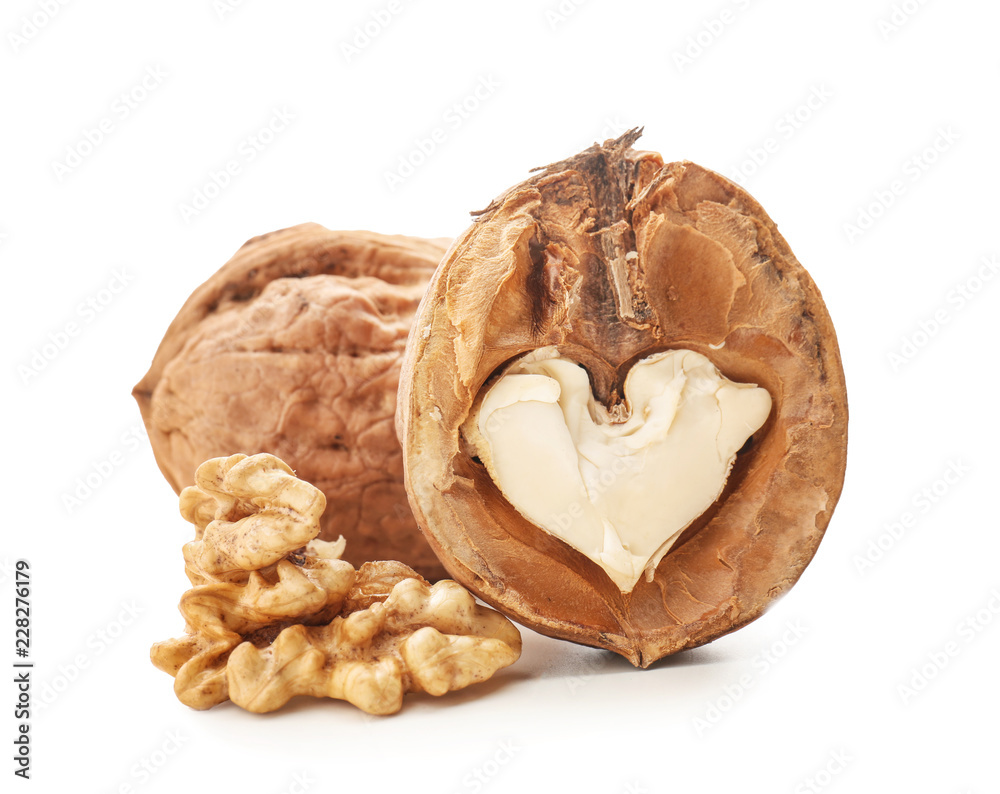 Tasty walnuts on white background Tasty walnuts on white background
