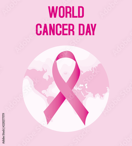World cancer day. World with pink bow