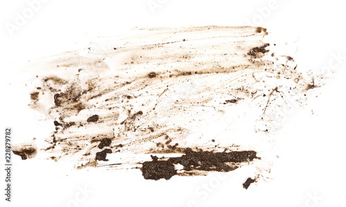 Wet mud, stains texture isolated on white background, top view photo