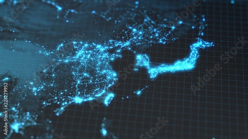Canvas Print glowing city and human population density areas with linear connections between them