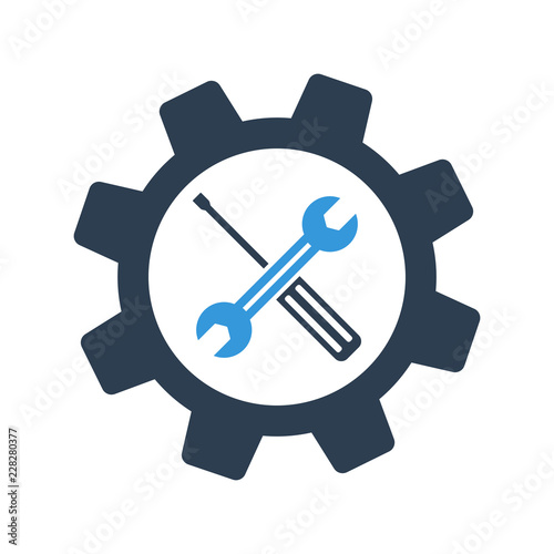 Screwdriver and spanner. Service icon. Wrench key with cog wheel gear sign.