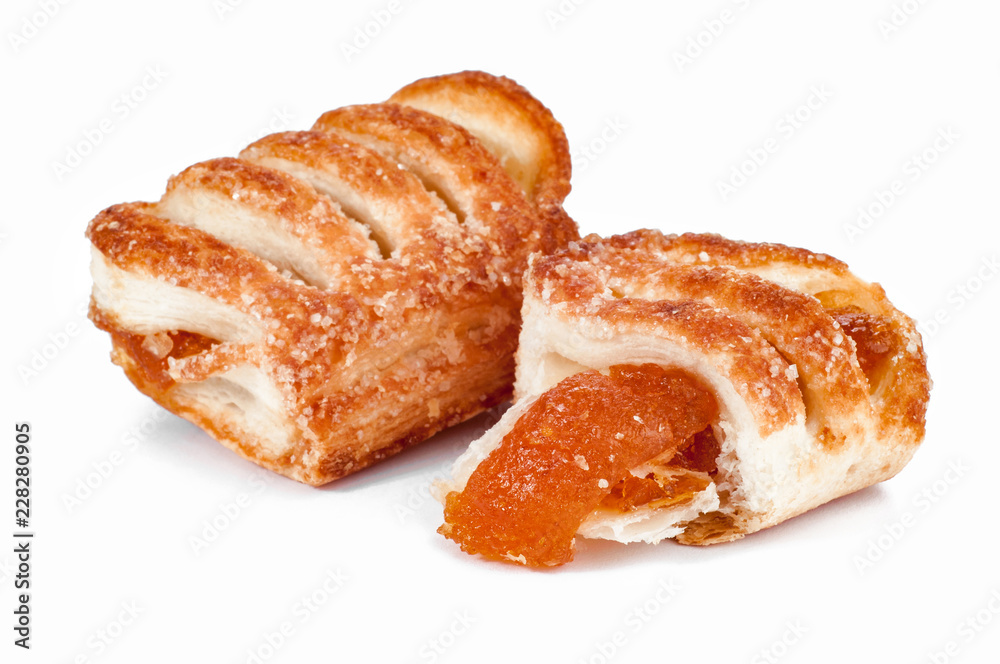 sweet pastry with jam isolated on the white background