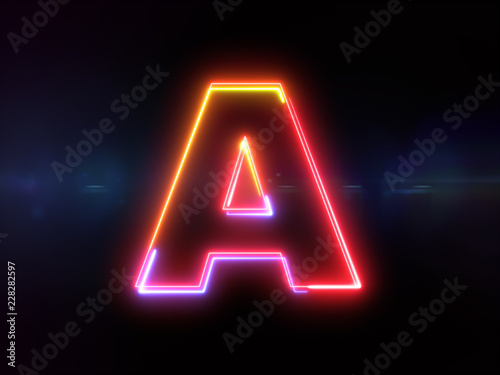 Fotografía Letter A - colorful glowing outline alphabet symbol on blue lens flare dark back