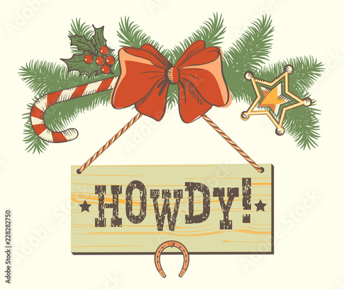 Christmas decoration for cowboy western background or design