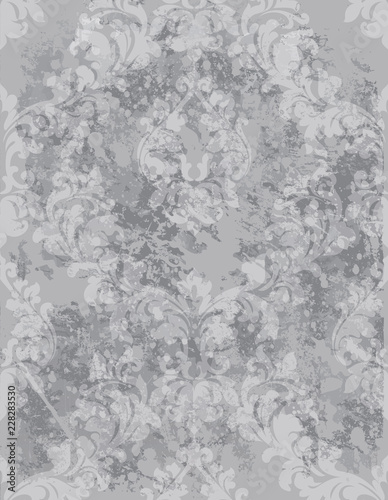 Vintage grunge pattern Vector. Beautiful ornament decor. Royal luxury texture backgrounds. Floral decoration intricated details gray colors © castecodesign