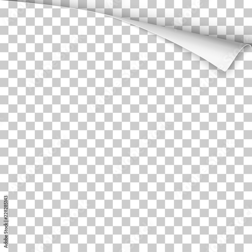 Vector sheet of transparent paper with curled upper right corner for text, ad and other aims. Template paper design.
