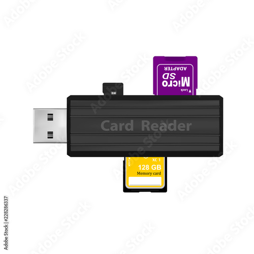 Card reader for reading memory cards in vector.Card reader for data transfer from a flash drive.