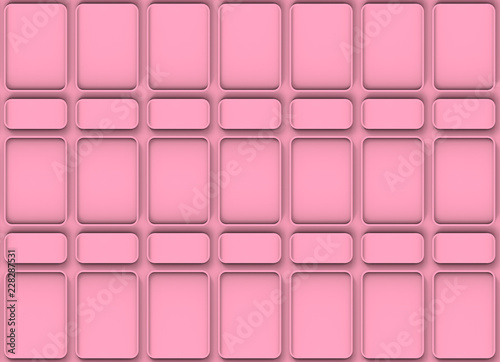 3d rendering. modern pink round square shape pattern tile wall background.