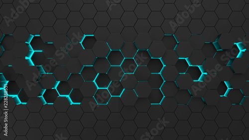 Abstract black hexagonal surface. Futuristic and technological concept
