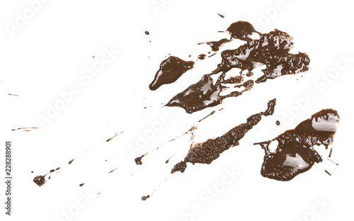 Wet mud, stains texture isolated on white background, top view
