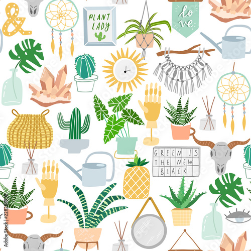 Interior home design vector seamless pattern. Modern interior designer background