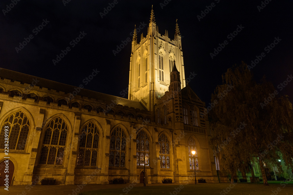 St Edmundsbury Cathedral in Bury St Edmunds at night