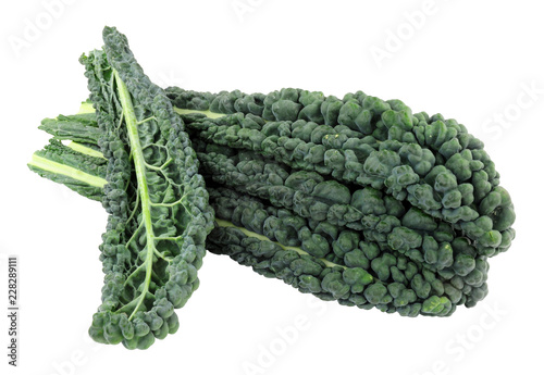 Fotografie Group of black kale leaves isolated on a white background