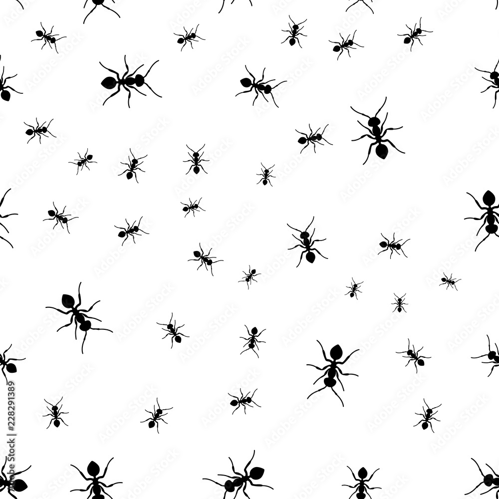 Ant seamless pattern. Black and white vector seamless pattern with ants. Animal background. Ant seamless pattern. Black and white vector seamless pattern with ants. Animal background.