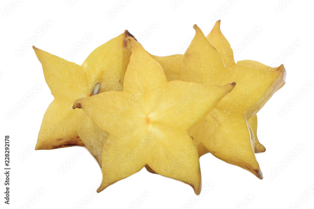 heap of slices of carambola isolated on white background heap of slices of carambola isolated on white background