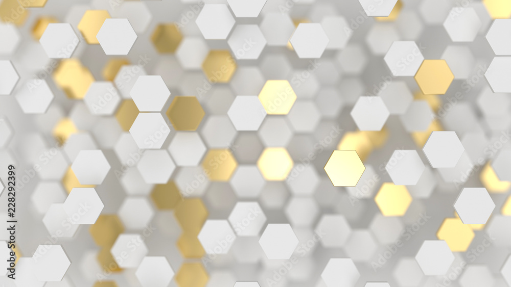 Abstract lux background with white and gold 3d hexagons - obrazy, fototapety, plakaty 