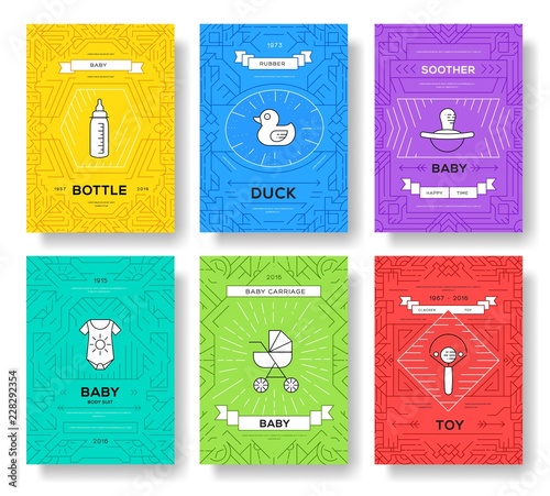 breastfeeding thin line brochure cards set. Child template of flyear, magazines, posters, book cover, banners. Elements outline invitation concept background. Layout quality modern pages