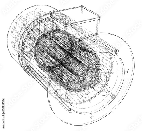 Electric motor sketch. Vector