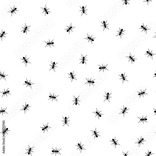 Ant seamless pattern. Black and white vector seamless pattern with ants. Animal background. © Aygun