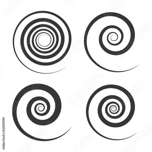 Spiral and Swirl Motion Elements Set on White Background. Vector