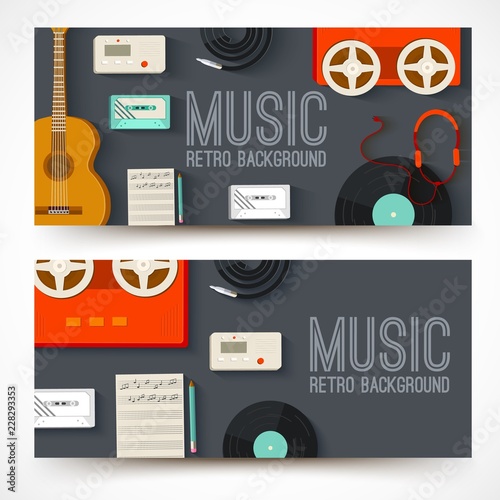 old music studio equipment horizontal banners concept. Vector illustration design