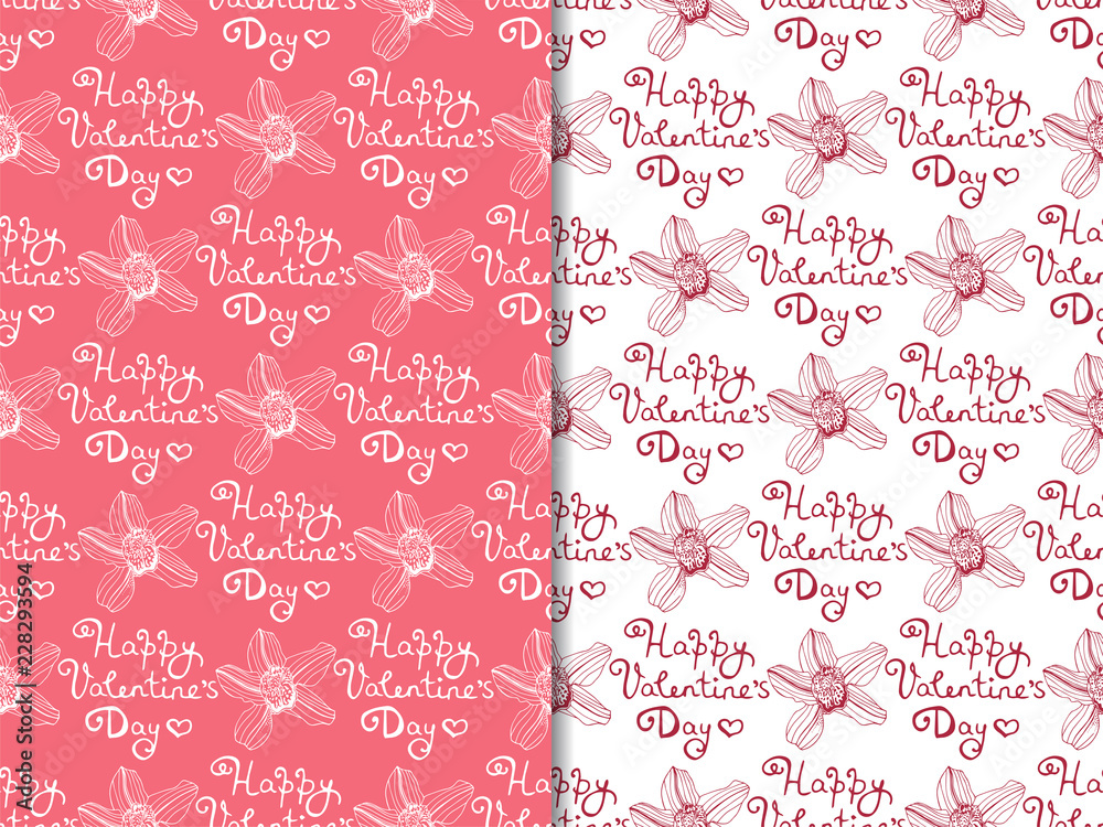 Fototapeta premium Valentine's Day seamless pattern with orchid flower