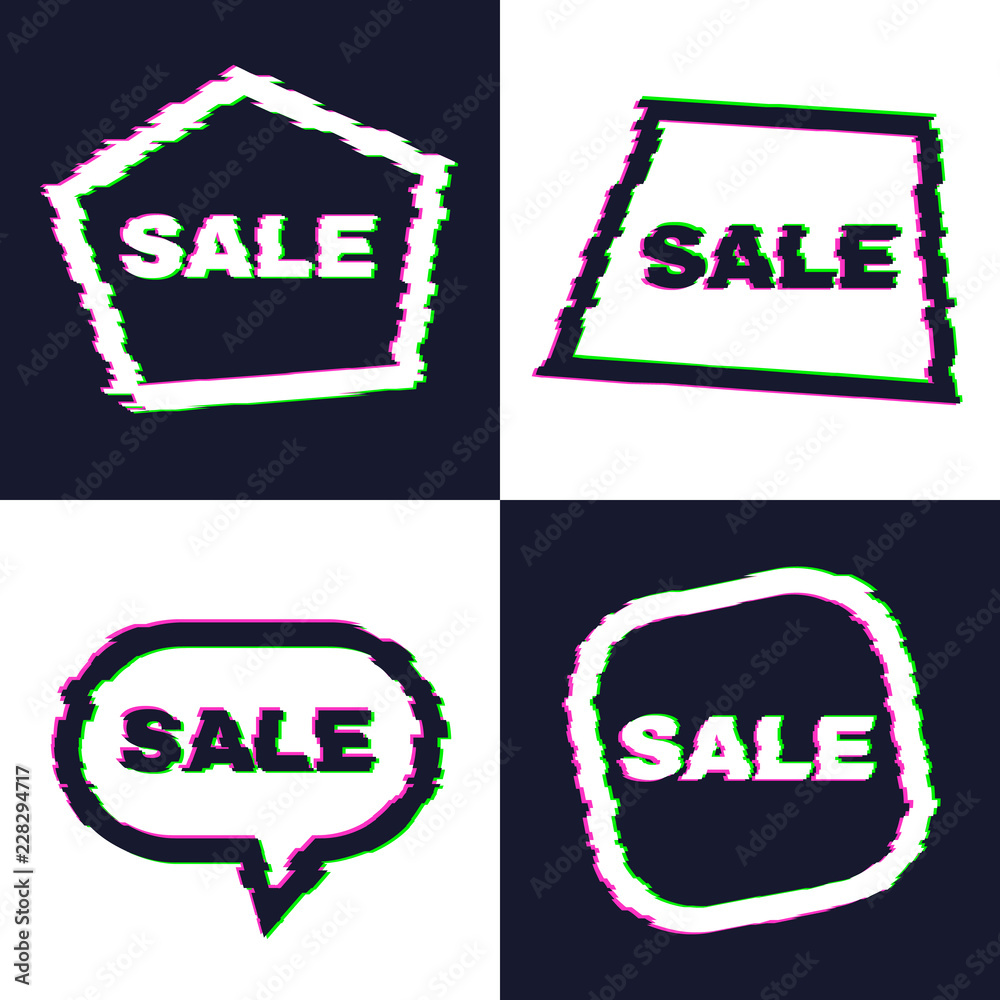Set of four distorted glitch sale banners Set of four distorted glitch sale banners