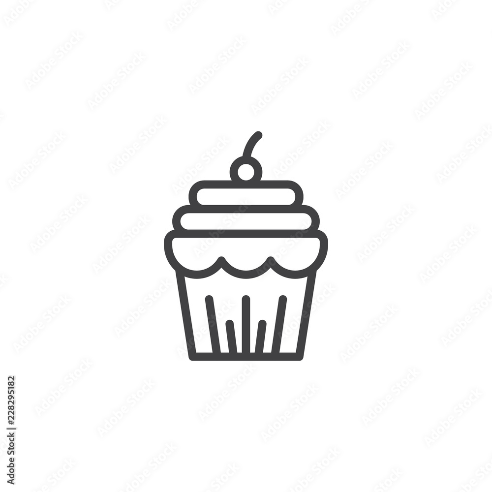 Cupcake with berry outline icon. linear style sign for mobile concept and web design. Thanksgiving cake simple line vector icon. Symbol, logo illustration. Pixel perfect vector graphics Cupcake with berry outline icon. linear style sign for mobile concept and web design. Thanksgiving cake simple line vector icon. Symbol, logo illustration. Pixel perfect vector graphics