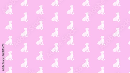 Diseño con patrón de estatuas de perros blancos en movimiento sobre un fondo rosa