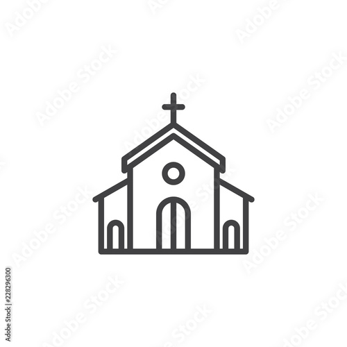 Church building outline icon. linear style sign for mobile concept and web design. Catholic church simple line vector icon. Symbol, logo illustration. Pixel perfect vector graphics