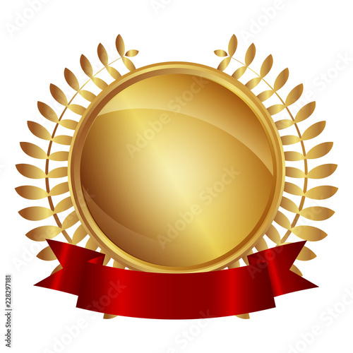 Medaille mit Lorbeeren und Banner - gold 3D