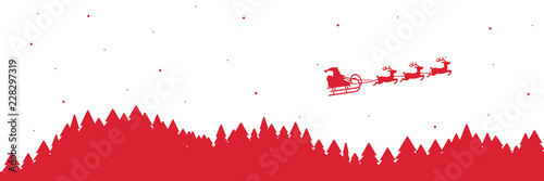 Banner mit weihnachtlicher Landschaft und fliegendem Weihnachtsmann