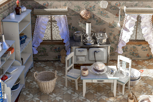 Doll's house with nostalgic antique inventory