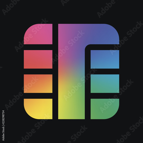 Chip of credit card icon. Rainbow color and dark background