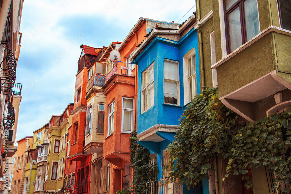  Colorful houses of the Balat district, Istanbul, Turkey.