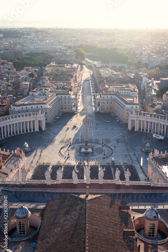 Saint Peter square in Vatican at the morning. Vertical view