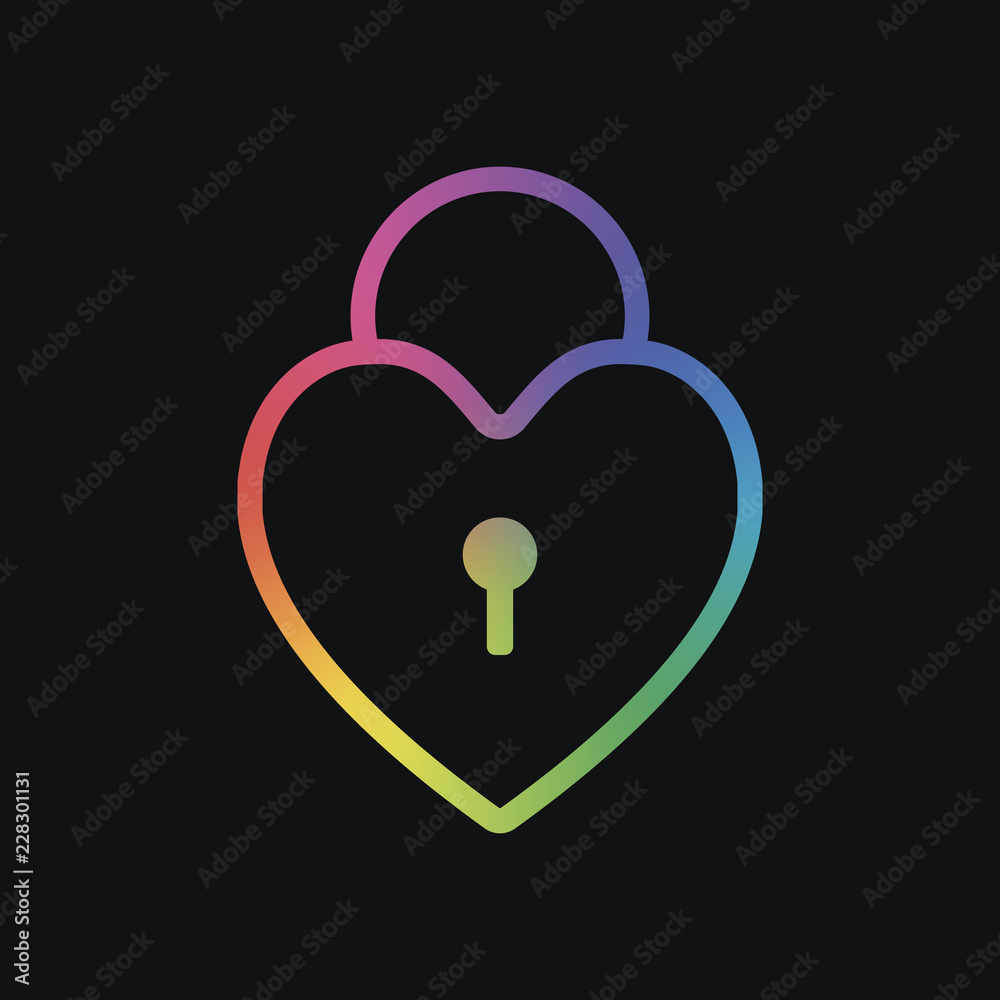 heart lock, padlock. simple silhouette. Rainbow color and dark b heart lock, padlock. simple silhouette. Rainbow color and dark b