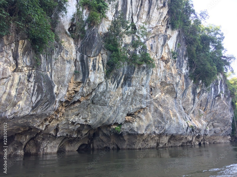 Raft and boat tour at Waterfall Sai Yok Kanchanaburi Thailand