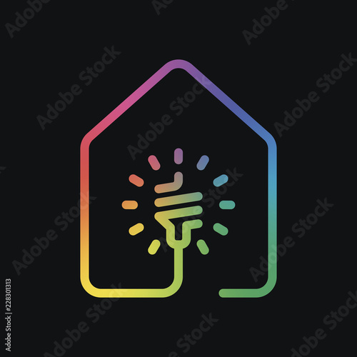 house with led eco lamp icon. line style. Rainbow color and dark