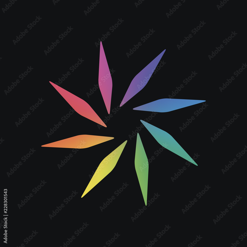 leaf, bamboo, flower. simple silhouette. Rainbow color and dark leaf, bamboo, flower. simple silhouette. Rainbow color and dark