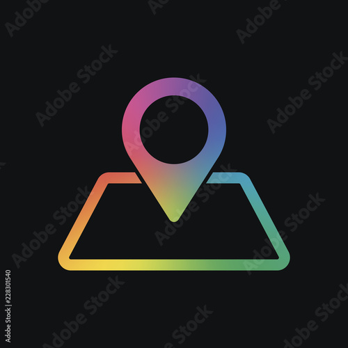 label on map. simple silhouette. Rainbow color and dark backgrou