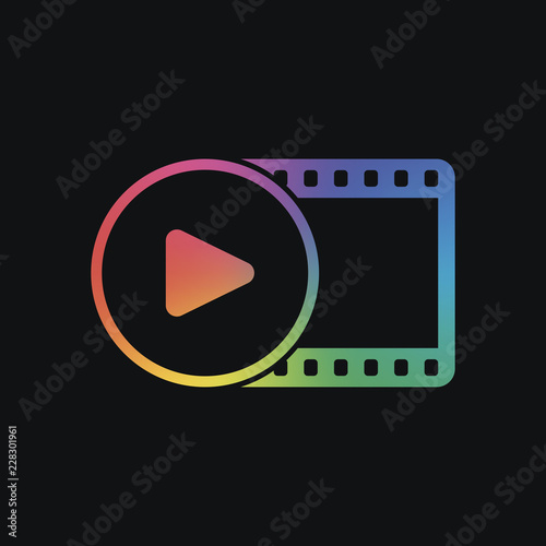 movie strip with play symbol in circle. simple silhouette. Rainb photo