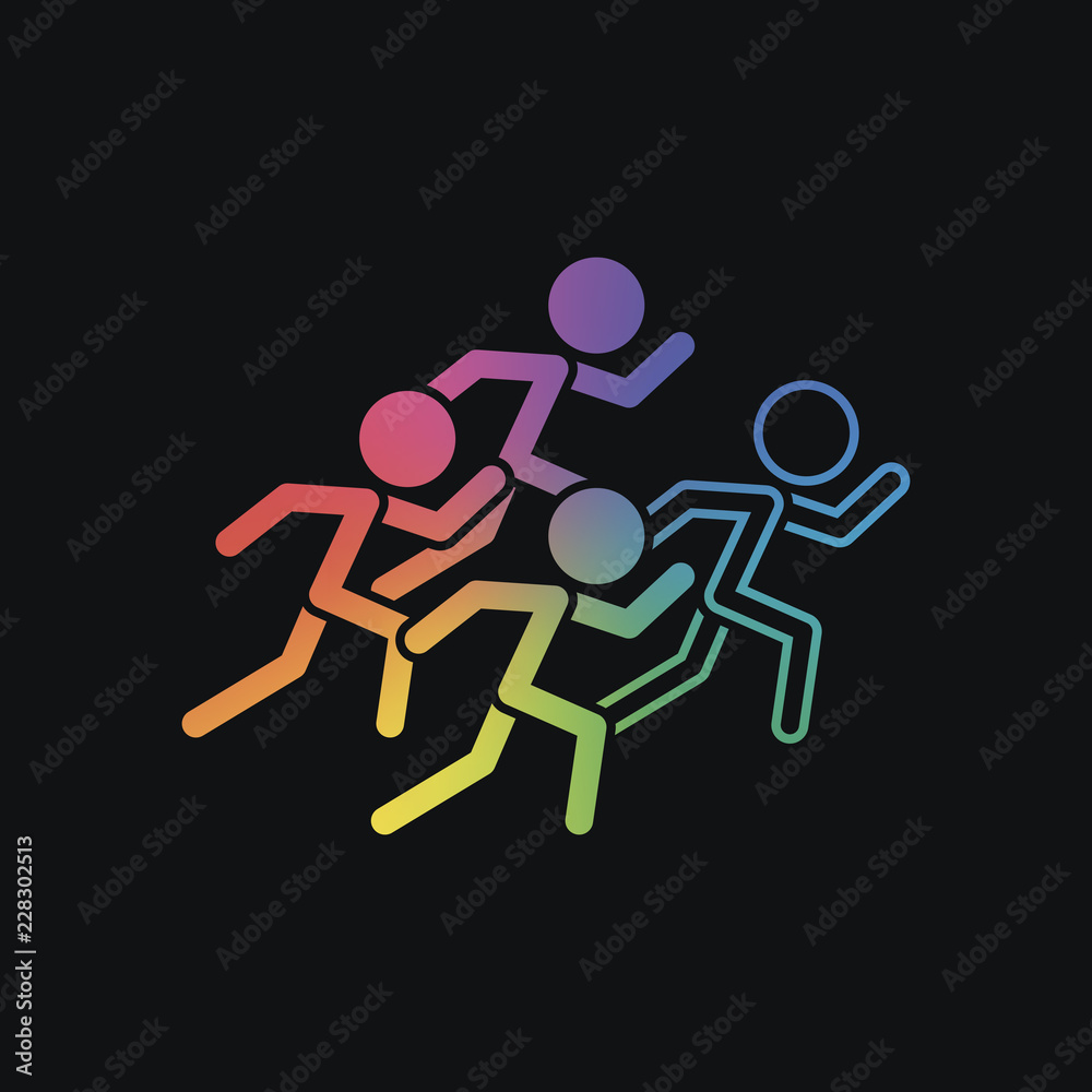 running people. team with leader. Rainbow color and dark backgro running people. team with leader. Rainbow color and dark backgro