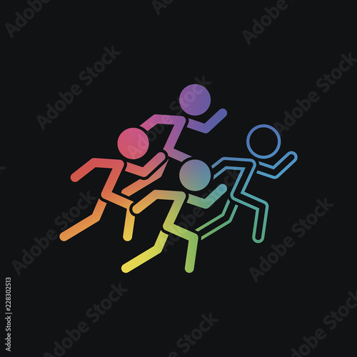 running people. team with leader. Rainbow color and dark backgro
