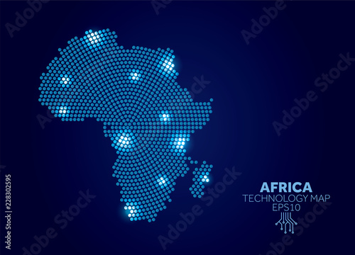 Africa dotted technology map. Modern data communication concept