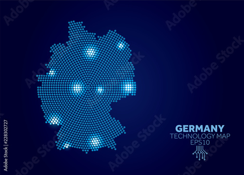 Germany dotted technology map. Modern data communication concept