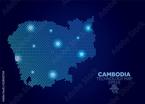 Cambodia dotted technology map. Modern data communication concept
