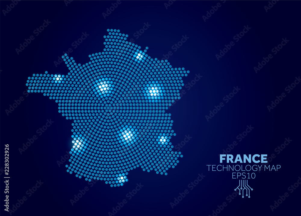 France dotted technology map. Modern data communication concept