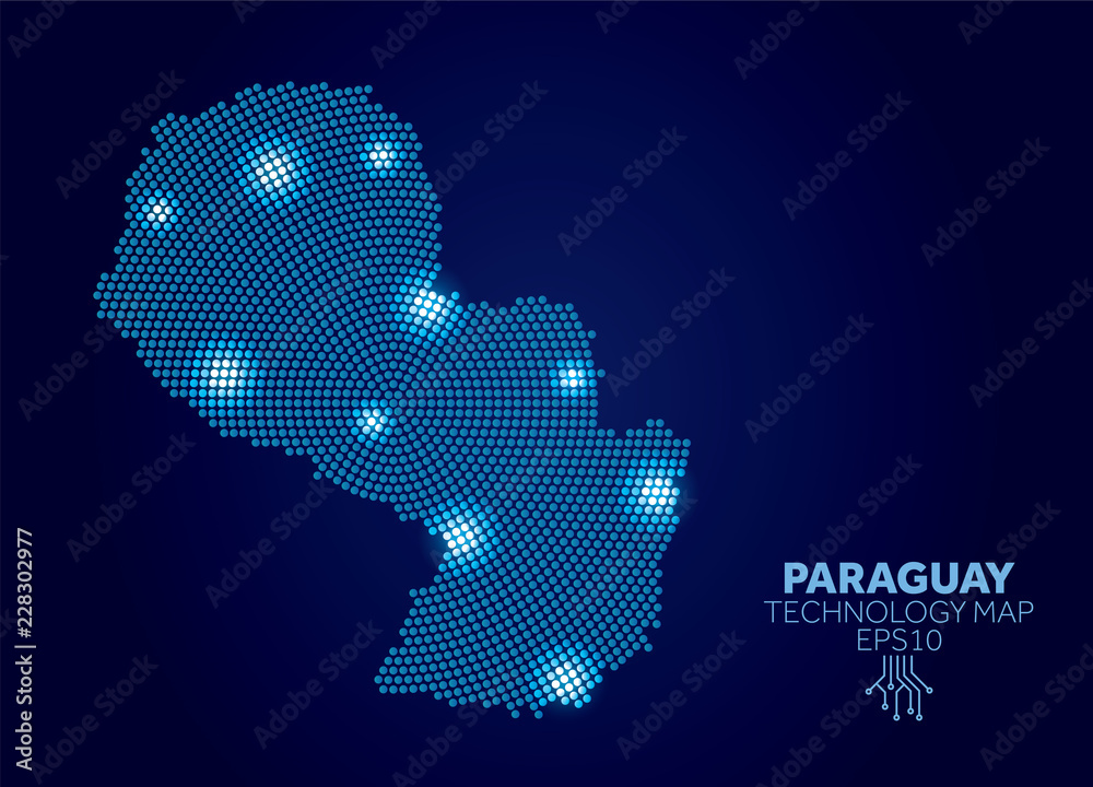 Paraguay dotted technology map. Modern data communication concept