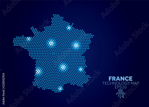 France dotted technology map. Modern data communication concept